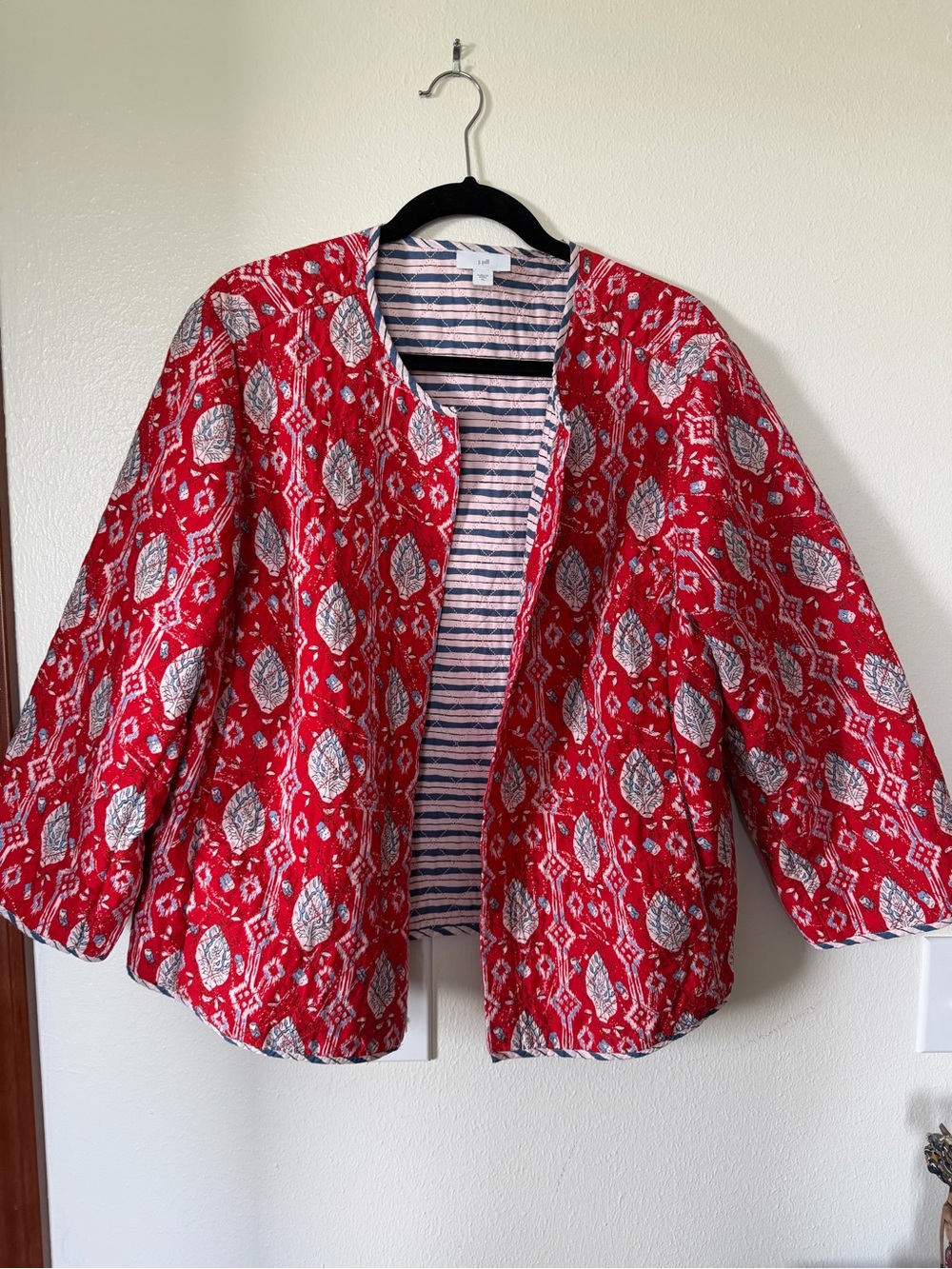 J. Jill Red Quilted Patterned Open Jacket